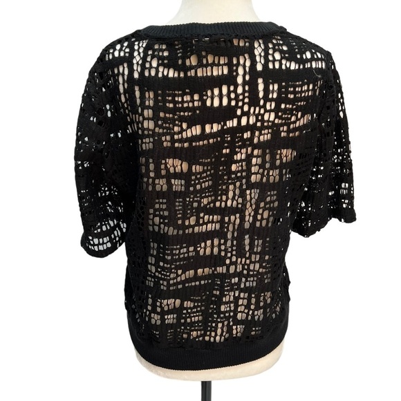 ADDISON Black Short Sleeve Perforated Fabric Cropped Size M - Picture 5 of 9